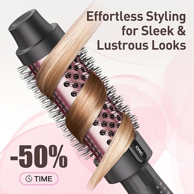 Ionic Thermal Brush, 1.5 Inch Thermal Round Brush, Heated Curling Brushes Makes Hair Smoother Get Natural Curls, 5 Temp Settings, Universal Voltage for Travel, Easy to Use, Rose Gold