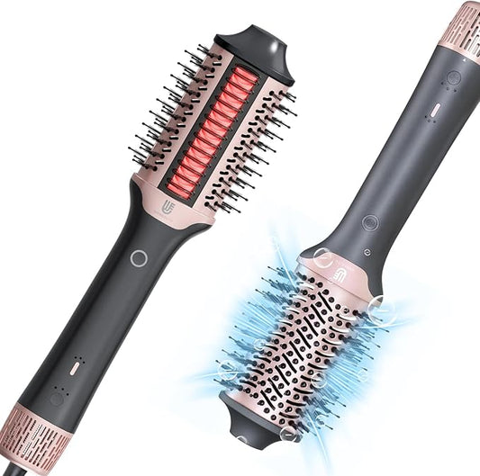 2-in-1 Blow Dryer Brush & Hair Straightener, Ionic & Ceramic Thermal Brush with Adjustable Heat & Cool Shot 110000 RPM Motor High-Speed Motor for Frizz-Free, Smoother & Voluminous Hair, Grey with Use