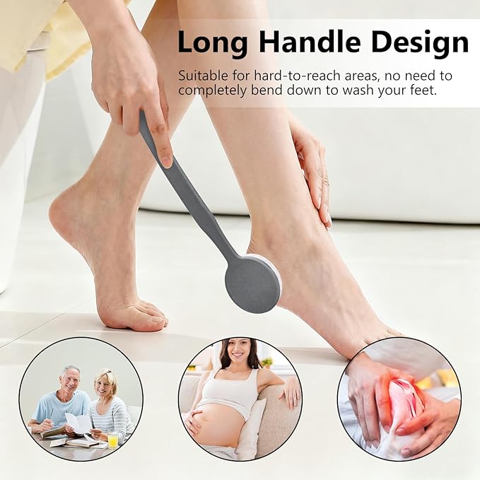 Pumice Stone for Feet with Long Handle 13.7", Hard Skin Callus Remover, Scrubber and Exfoliator for Dead Dry Skin, Softer & Smoother Feet, Pedicure Tool (Curved),Grey