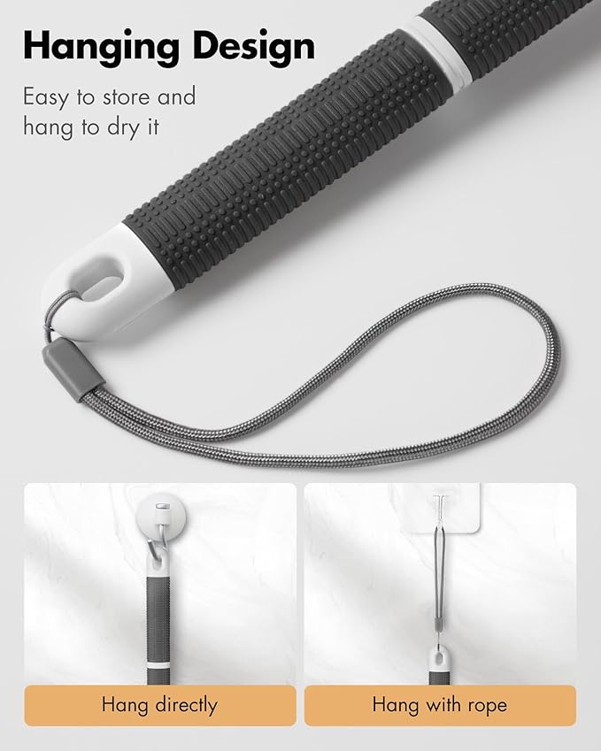 Back Scrubber Anti Slip for Shower: 18.1'' Long Handle Bath Brush with Stiff and Soft Bristles Body Exfoliator Wet or Dry Brushing for Women, Men, Elderly (Charcoal Gray)