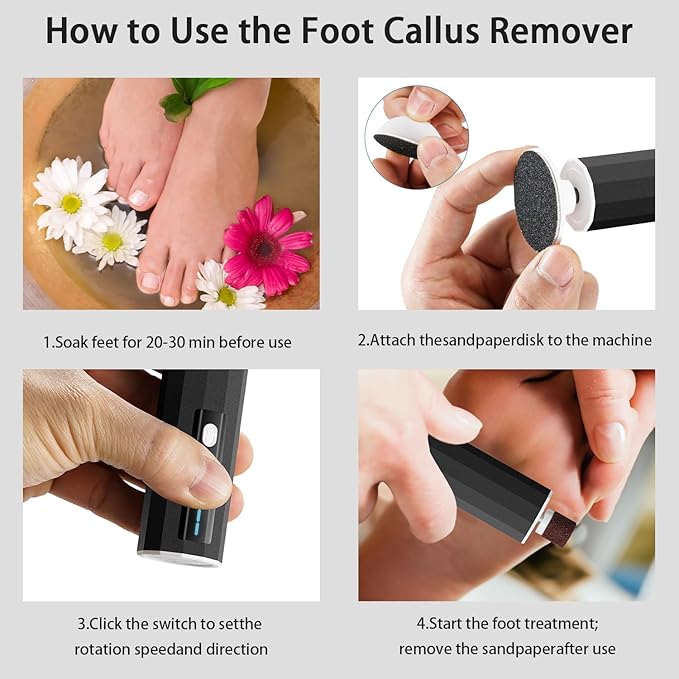Electric Foot Callus Removers Rechargeable - Electric Foot File with 9 Adjustable Speed, 2 Grinding Heads & 30 Pcs Sandpaper Discs,Professional Foot Sander for Feet Dead Skin and Calluse (Black)