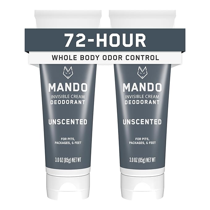 Mando Whole Body Deodorant For Men - Invisible Cream - 72 Hour Odor Control - Aluminum Free, Baking Soda Free, Skin Safe - 3 ounce (Pack of 2) - Unscented