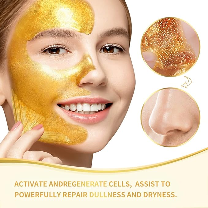 Blackhead Remover Mask, 24K Gold Peel Off Mask, Gold Facial Mask Anti-Aging, Deep Cleansing, Reduces Fine Lines＆ Wrinkles Great for All Skin, With Blackhead Remover Extractor Tools Kit & Brush