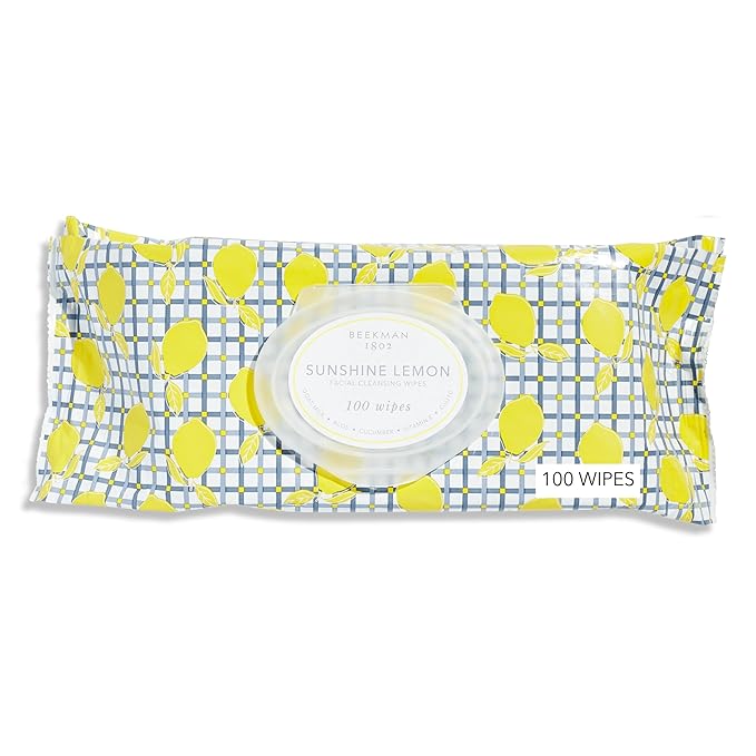 Beekman 1802 Face & Body Wipes Sunshine Lemon 100 Count - Cleanses Dirt & Makeup, With Goat Milk, Aloe & Vitamin E