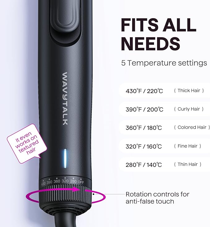 Wavytalk Airflow Styler Curling Iron, Cool Curl, 360° Cool Air Lock in Style for Lasting Curls, Reduces Damage, 2 in 1 Hair Straightener and Curler, 1.25 Inch, Anti-Scald for Short Long Hair