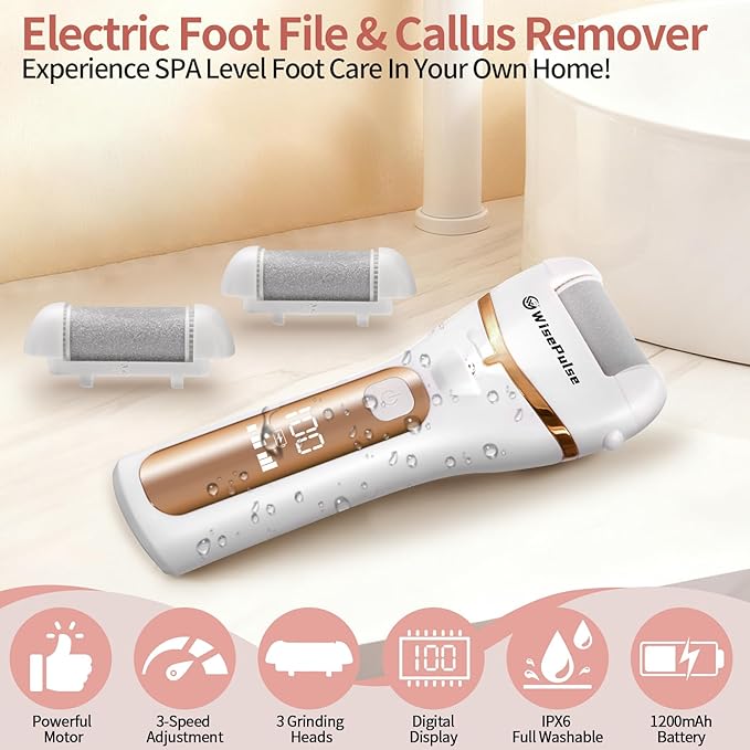 Electric Foot Callus Remover, Rechargeable Electric Callus Remover for Feet with 3 Speed, 9 in 1 Pedicure Kit with Nano-Glass, Waterproof Professional Foot File for Dead, Hard, Cracked Skin(Yellow)