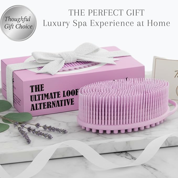 Silver Infused Silicone Body Scrubber Shower - Gentle Back Scrubber Soft Bristles - Avilana Premium Dual Sided Bath Brush Massage - Advanced Material Loofah Alternative - Gift Women Men