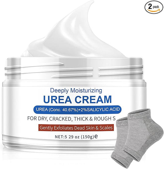 Ultra-Hydrating Urea Cream (Urea Conc. 40.67%), Foot Cream for Dry Cracked Heels and Feet, Pair with Moisturizing Heel Socks for Cracked Heel Treatment, Heel Socks Included (5.29 OZ/150g)