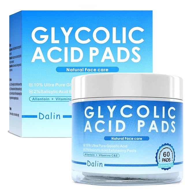 Glycolic Acid Pads, 10% Ultra Pure Glycolic Acid & 2% Salicylic Acid, Exfoliating Peel Pads for Face, Effective Chemical Peel, Keeps Skin Smooth and Prevents Wrinkles and Lines - 60 Pads