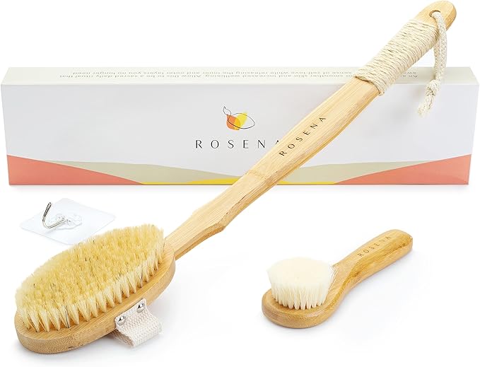Natural Dry Brush Set for Body and Face - Exfoliate, Stimulate Lymphatic Drainage, Reduce Cellulite - Dry Skin Brushing with Vegan, Boar Bristles and Sustainable Bamboo Handles