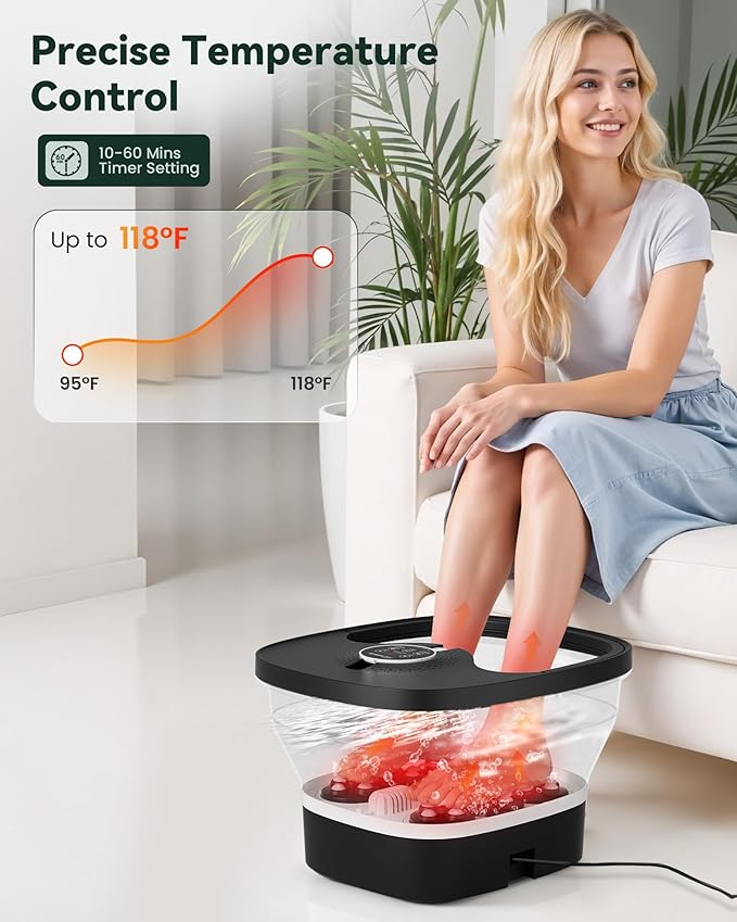 Snailax Foot Spa Bath Massager with Heat, Bubble, Shiatsu Massage Rollers, Remote Control, Temperature Control, Collapsible, Pedicure Foot Soaking Tub