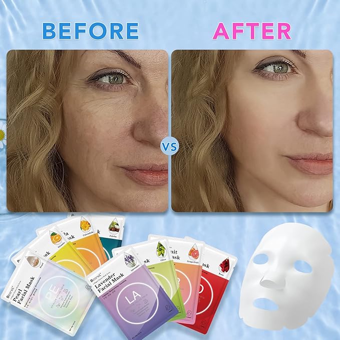 48 Packs Collagen Sheet Facial Masks,Plant Extract and Sodium Hyaluronate,Effective Care for All Skin Types,Skincare Spa Korean Face Mask