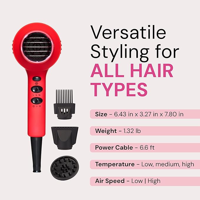 L'ANGE HAIR PowerStyle Ionic Turbo Hair Dryer | 1875W Fast Drying & Precision Styling for Long-Lasting, Frizz-Free Looks | Advanced Ionic Technology Smooths & Shines Hair (Red)