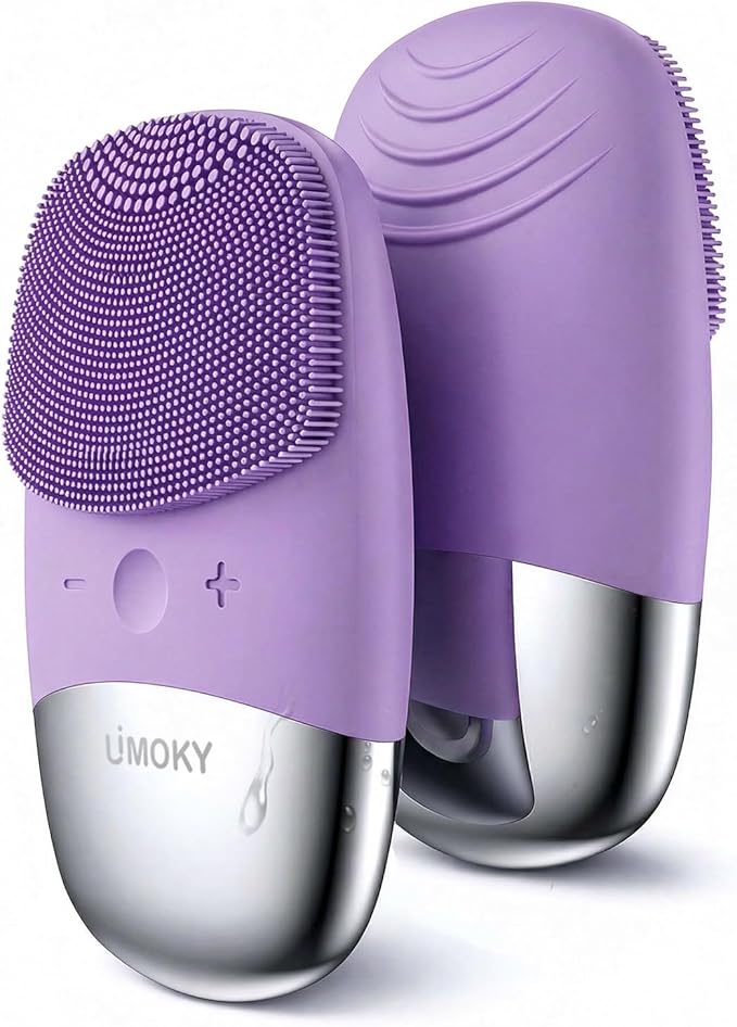 Facial Cleansing Brush, 3-in-1 Electric Silicone Face Scrubber, Vibrating Massager, IPX7 Waterproof, USB Rechargeble Pore Brush for Deep Cleanning, Blackhead Remover, Exfoliating (Purple)