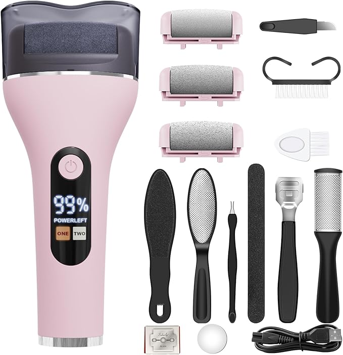 Electric Callus Remover for Feet Rechargeable Portable Electronic Foot File Pedicure Tools 16 in 1 Foot Callus Remover Kit Foot Scrubber to Remove Dead Skin (Pink)