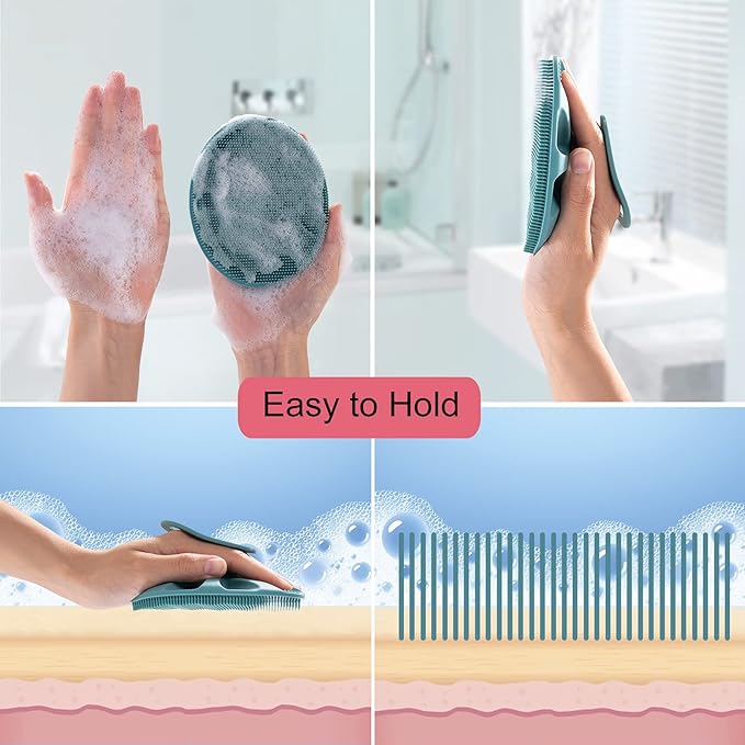 INNERNEED Soft Silicone Body Cleansing Brush Shower Scrubber, with PP Shower Brush for Cellulite Treatment, Lymphatic Drainage and Blood Circulation Improvement