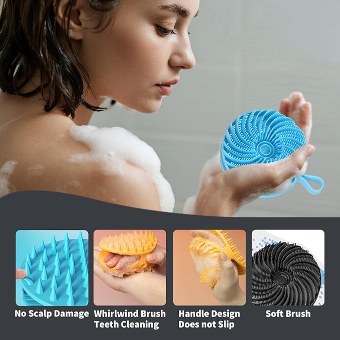 Larger Silicone Body Scrubber&Scalp Massager Hair Growth,Dual Sided Dual-Use,Exfoliating Body Scrubber,Wet&Dry Brush for Hair Massager Scalp,Silicone Shower Scrubber (Blue)