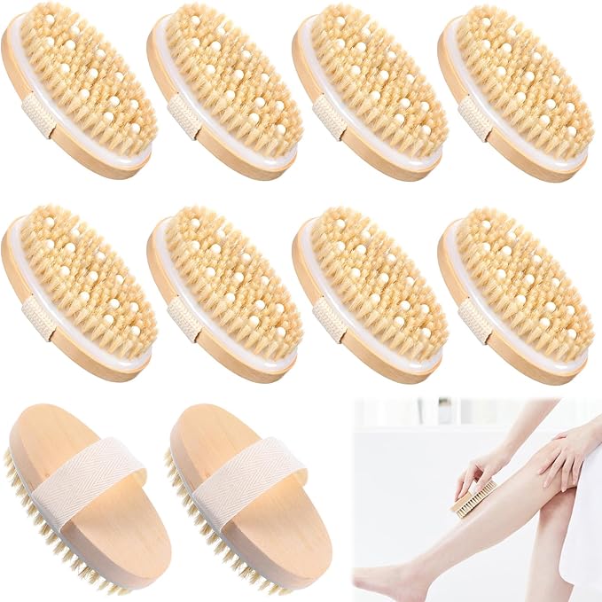 10 Pcs Dry Brushing Body Brush, Natural Bristle Exfoliating Brush Exfoliating Brushes with Massage Nodule Dry Skin Body Scrubber for Shower Blood Circulation, Deep Exfoliation for Smooth Skin