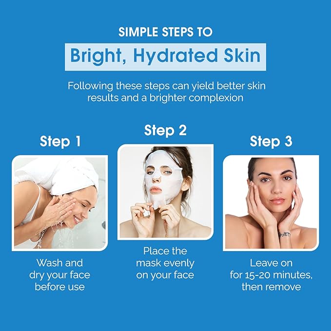 Hyaluronic and Ceramide Sheet Mask - Korean Face Mask for Hydrated and Soft - Looking Skin - Collagen Facial Mask for Calming & Smoothing – Pack of 15