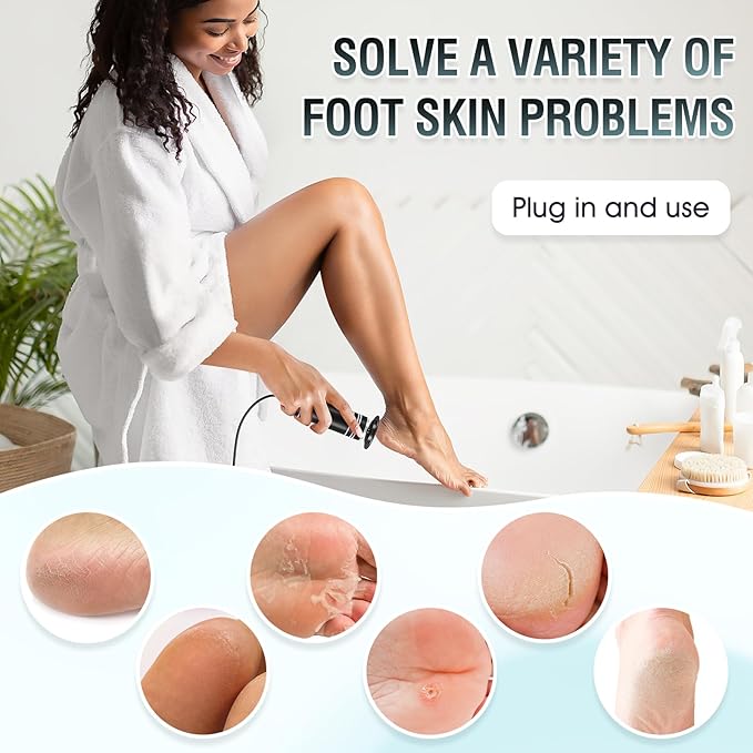 Electric Foot File Callus Remover: Adjustable Speed Feet File Grinder with 60 Pcs Sandpaper Discs - Professional Pedicure Tools for Dead Skin Calluses (Black)