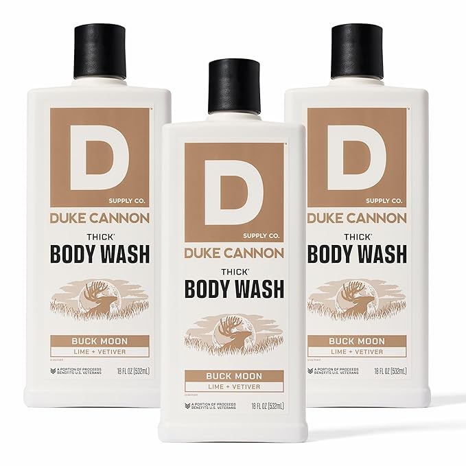 Duke Cannon Thick High Viscosity Body Wash - Buck Moon, 17.5 oz, Vetiver & Oakmoss Scent, Mineral Enriched, Paraben & Sulfate Free (3 Pack)