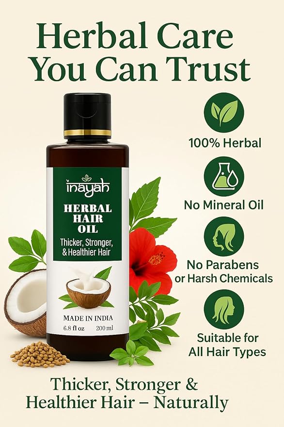 Inayah Ayurvedic Hair Oil for Hair Growth - 200ml | With Coconut Oil, Bhringraj, Amla, Hibiscus & 30+ Natural Herbs | Anti Hair Fall | Hair Regrowth Oil | No Fillers & Paraben Free