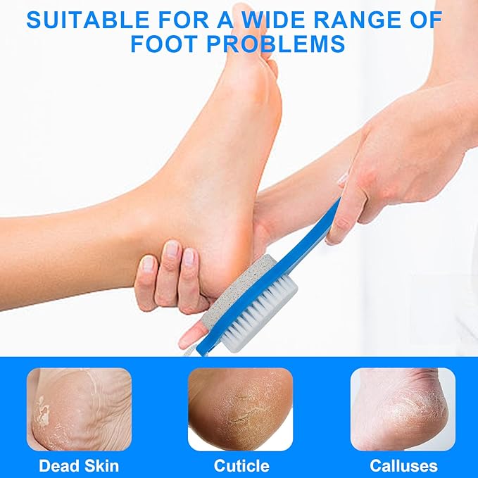 Pumice Stone Brush for Feet 2 Pack Foot Brush Foot Scrubber Foot File Callus Remover 4 in 1 Feet Pedicure Tools for Feet,Pumice Stone, Foot Rasp and Sand Paper