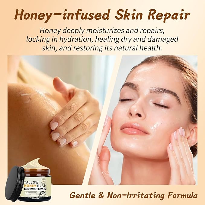 Beef Tallow for Face,Tallow and Honey Balm,Tallow Face Moisturizer Organic Grass Fed,Whole Body & Face 2.1oz Citrus Breeze