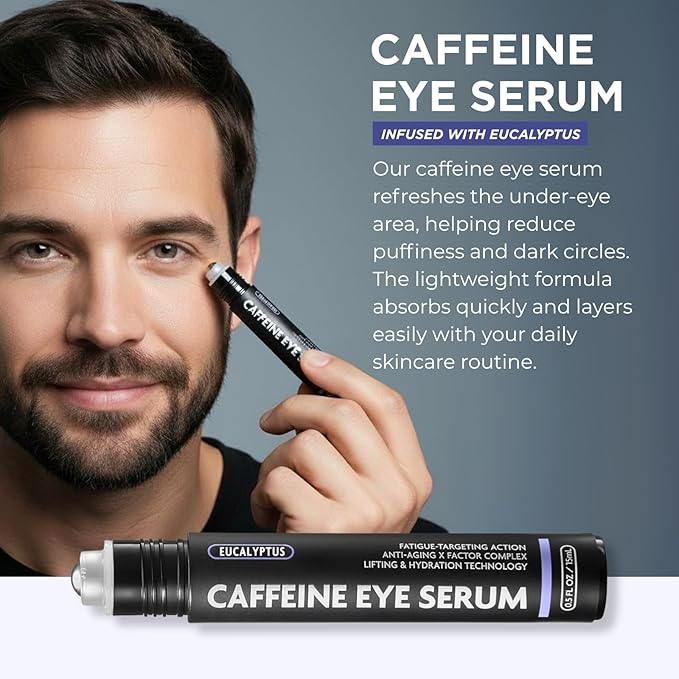 Disco Eye Serum, 12% Caffeine 8% Hyaluronic Acid, Niacinamide Peptides, Puffy Bags Fine Lines Dark Circles Wrinkles, Eucalyptus - Moisturizing Vitamin C 360° Roller Massage Ball Anti-Aging Cream 0.5oz