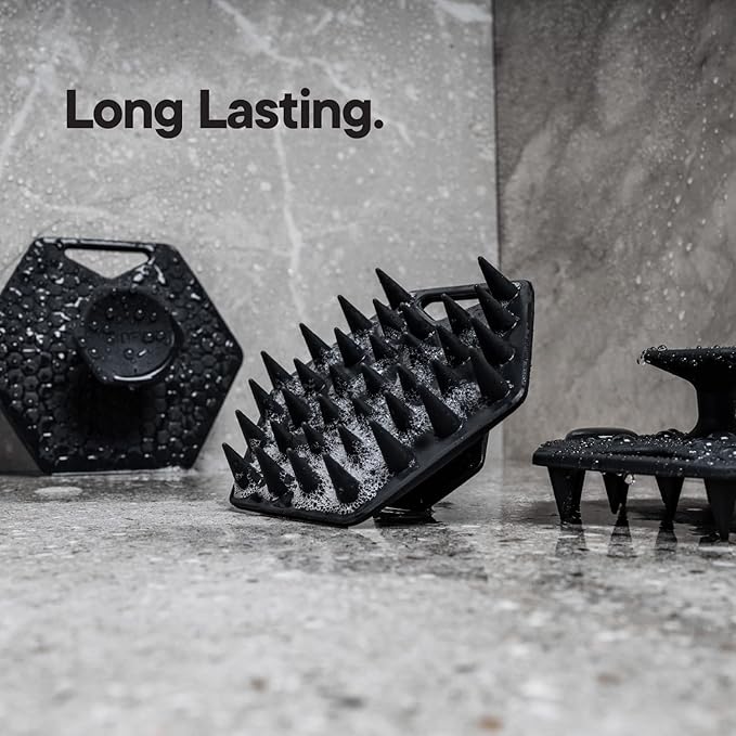 TOOLETRIES Scalp Scrubber & Hook - Silicone Exfoliating Hair Scrubber for Men, Bath & Shower Accessories - Features Silicone-Grip Technology, Removable & Reusable