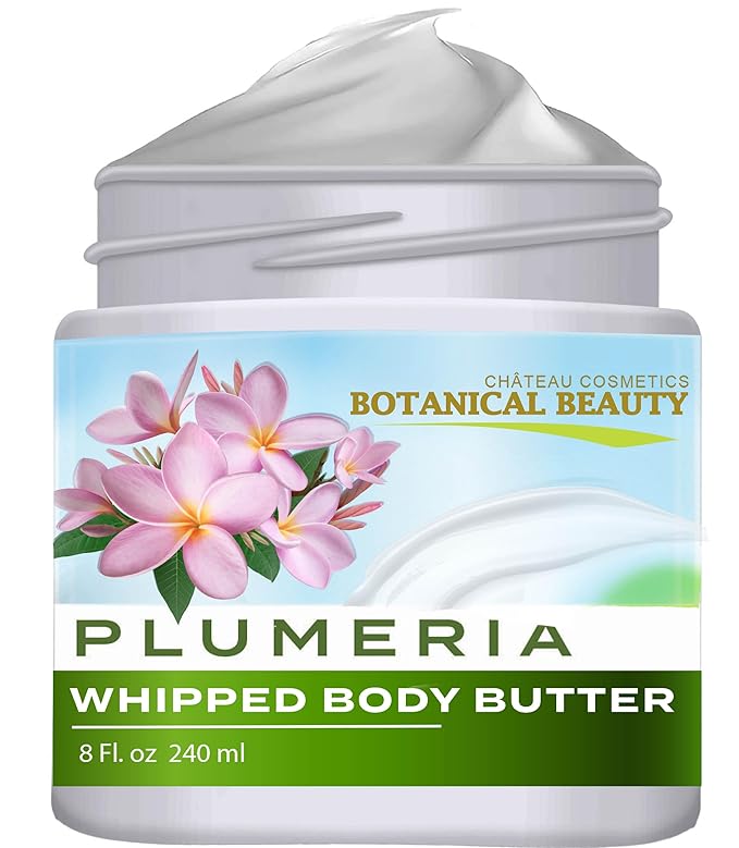 Botanical Beauty PLUMERIA WHIPPED BODY BUTTER with Shea Butter, Cocoa Butter, Coconut Oil for All Skin Types, for Dry, Sensitive Skin. Moisturizing Cream for Women, Men (8 Fl Oz 240 ml)