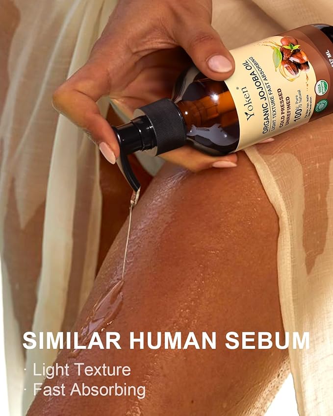 Organic Jojoba Oil Glass Bottle 8 fl oz, USDA Certified 100% Pure & Natural Jojoba Oil for Hair, Skin & Face, Cold Pressed Unrefined Hexane Free, Deeply Moisturizing Body Serum Oils for Gua Sha