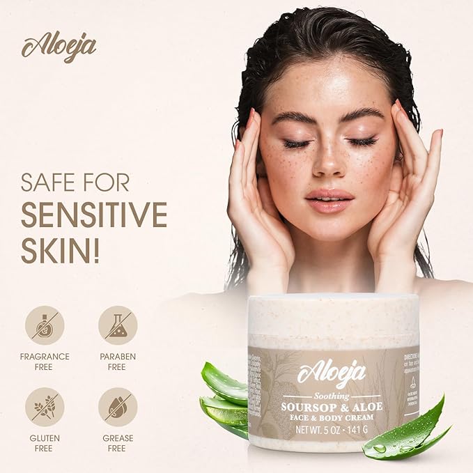 Soursop and Aloe Vera Moisturizing Cream - Ultra Hydrating Face Moisturizer and Body Lotion for Women & Men - Fragrance-Free Organic Lotion for sensitive skin with Hemp Oil, Tea Tree, Green Tea, 5 oz