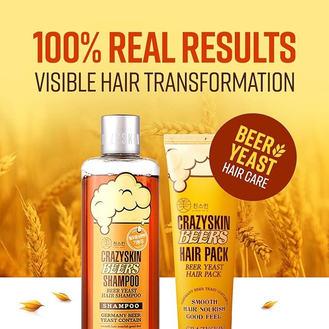 CRAZY SKIN German Beer Yeast Biotin Shampoo & Hair Treatment Set for Anti Hair Loss & Hair Regrowth, Shiny Curl Care 300ml + 200ml Set (16.9Fl oz)