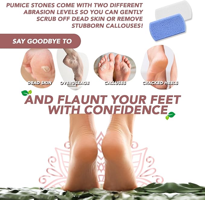 Earth & I Foot Stone Pumice 2 Grits, Heel Exfoliator for Feet, Pumice Stone Feet, Heel Scrubber, Pedicure Callus Remover, Pumice Sponge for Feet, Feet Scrubber, Feet Dead Skin Remover, Foot File 2ct