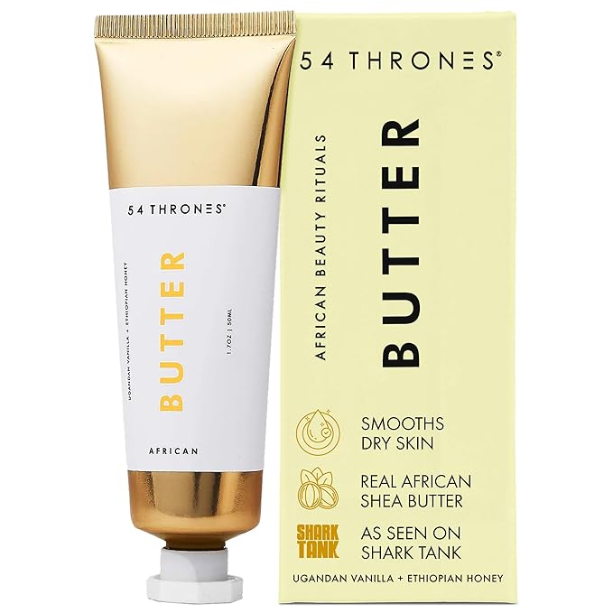54 Thrones African Beauty Shea Butter, Intensive Dry Skin Support, Moisturizing Body Butter for Women, Moisturizing Body Balm and Cream, Locks in Moisture, Ugandan Vanilla + Ethiopian Honey, 1.7 oz