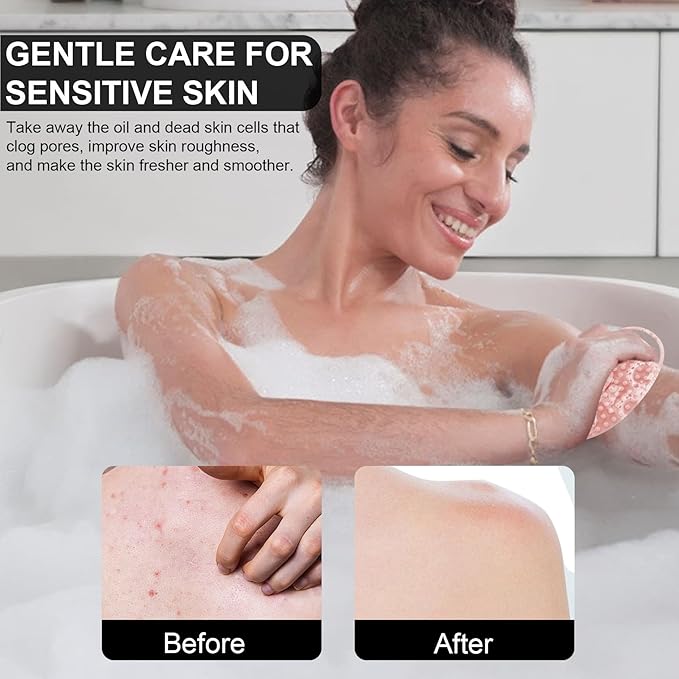 Soft Silicone Body Scrubber, 2 PCS Exfoliating Silicone Loofah, Body Scrubber Shower Brush Exfoliating and Massage 2 in 1, Bath Shower Brush for Cleaning Sensitive Skin Kids Women Men, Lather Well