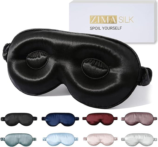 ZIMASILK Adjustable 22 Momme 100% Pure Mulberry Silk Sleep Mask, 3D Contoured Cup Eye Mask for Sleeping, Super Soft Breathable Blindfold, Perfect Blocks Light for Sleeping (Black)