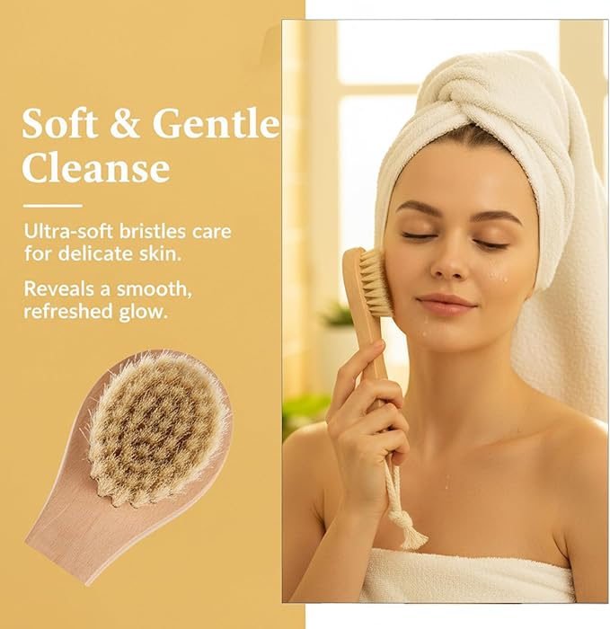 Dry Brush Set-4 Packs Natural Boar Bristle Dry Brushing Body Brush Exfoliating, Face, Foot, Bath Brush for Face and Body for Cellulite Lymphatic Drainage(Set A)