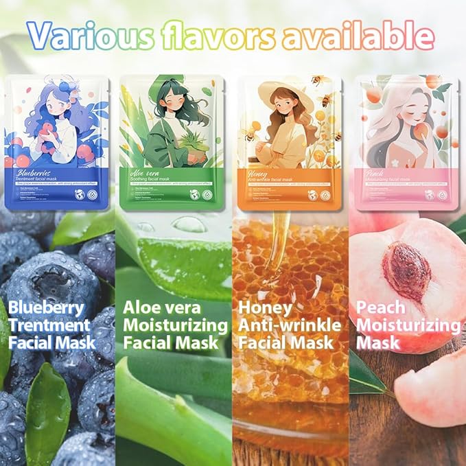 Girl Character Sheet Masks,Spa Party Facial Mask Skincare Set, Sheet Masks Skin Care, Moisturize Brighten Soothe for All Skin Types, Christmas Birthday Gifts for Women Men Girls, (12Pcs-SET2)