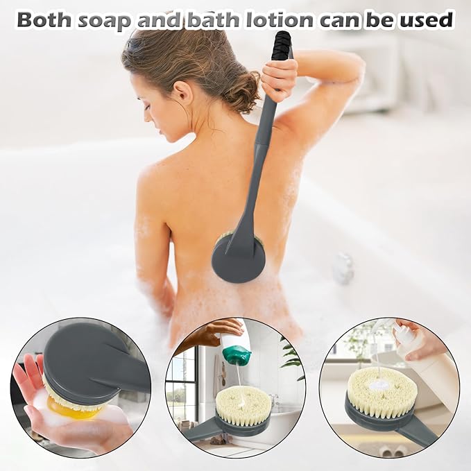 Back Brush Long Handle for Shower, 20.5” Bath Brush, Back Scrubber, Shower Body Brush with Curved Handle for Elderly Disabled, Limited Mobility, Frozen Shoulder,Men and Women