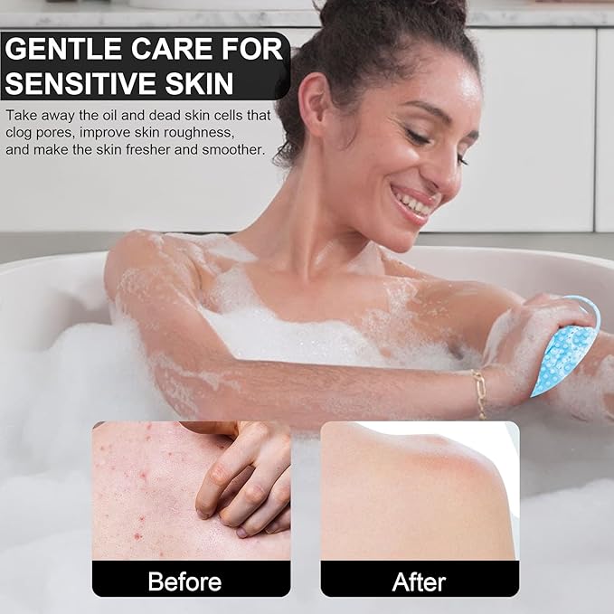 Soft Silicone Body Scrubber, 3 PCS Exfoliating Silicone Loofah, Body Scrubber Shower Brush Exfoliating and Massage 2 in 1, Bath Shower Brush for Cleaning Sensitive Skin Kids Women Men, Lather Well