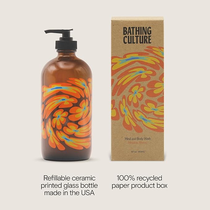 Bathing Culture, Organic Mind + Body Wash, Natural, Biodegradable, Sustainable, Vegan Personal Care, Organic Body Wash for Women and Men, Glass Bottle, 16 fl oz, Meadow Vision, Holiday Gift Idea