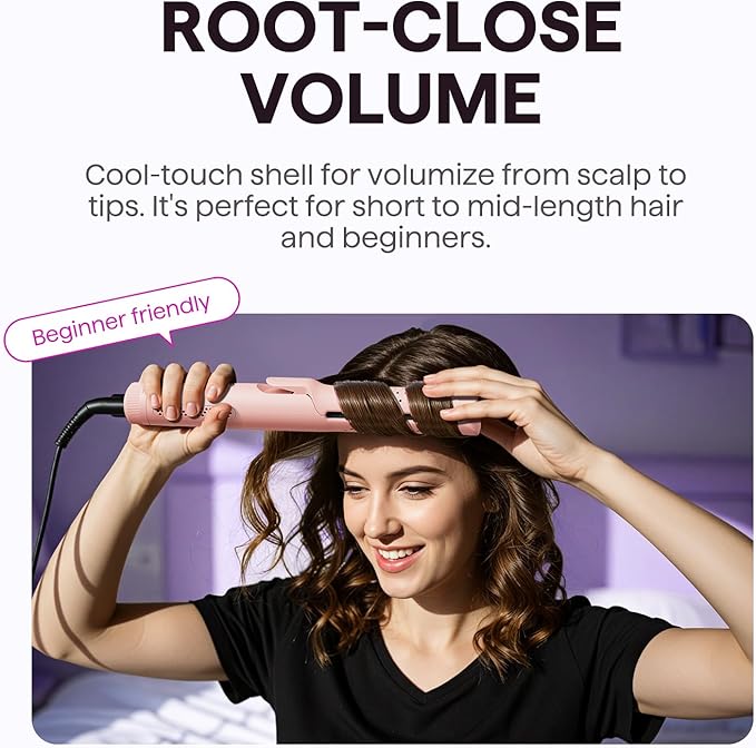 Wavytalk Airflow Styler Curling Iron, Cool Curl, 360° Cool Air Lock in Style for Lasting Curls, Reduces Damage, 2 in 1Hair Straightener and Curler, 1.25 Inch, Anti-Scald for Short Long Hair, Pink