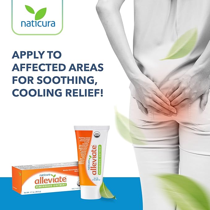 Alleviate Hemorrhoid Treatment Ointment - 100% Natural Fast Acting Cream to Relieve Discomfort - Calms and Soothes Burning, Itching, Bleeding Fissures and Swelling - Made in USA