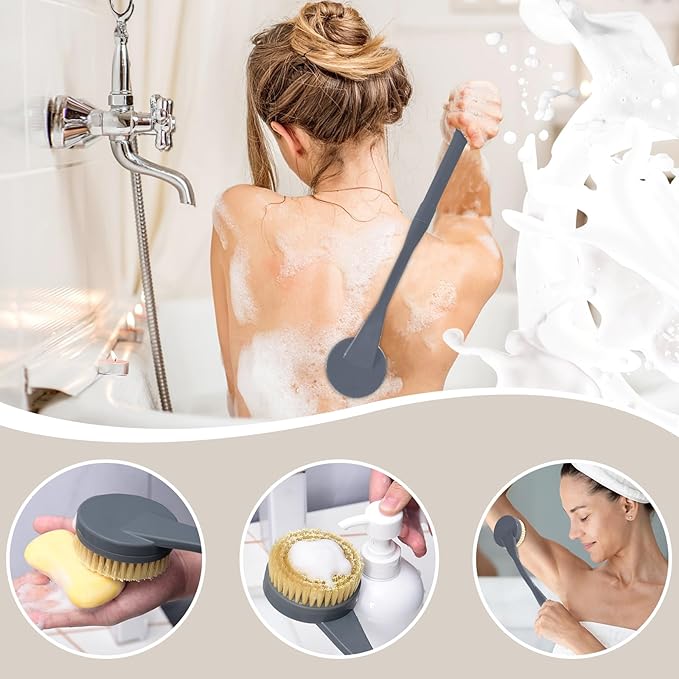 Back Scrubber for Shower,20.5" Long Handle Shower Brush for Body for Deep Clean,Back Brush for Shower for Men Women(Grey)