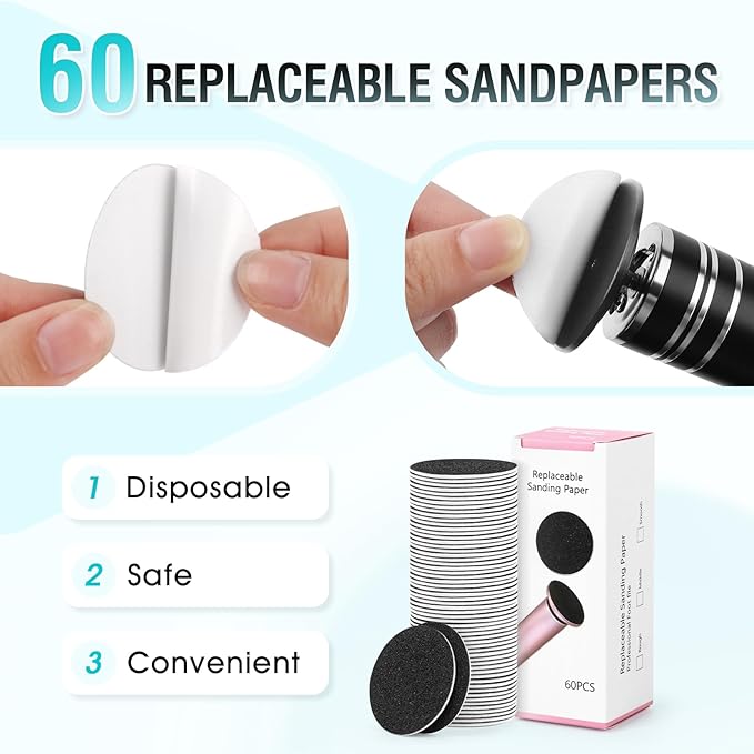 Electric Foot File Callus Remover: Adjustable Speed Feet File Grinder with 60 Pcs Sandpaper Discs - Professional Pedicure Tools for Dead Skin Calluses (Black)