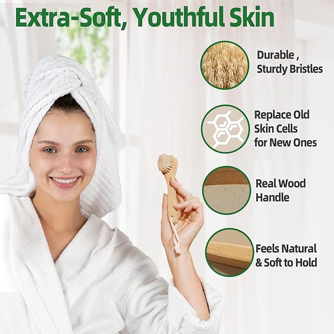Premium Face Scrubber Set, Facial Cleansing Brush for Exfoliator, Natural Bristle Face Scrubber for Lymphatic Drainage, Unclog Pores, Sensitive Skin, Reduce Ance, Glowing, 2 Pack