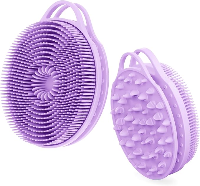 2 in 1 Silicone Body Scrubber, Anti Cellulite Massage Scrubber, Exfoliating Shower Brush for Men & Women, Removes Dead Skin, Reduces Cellulite, Improves Circulation, Fast Dry, Non Slip (1PC, Lavender)