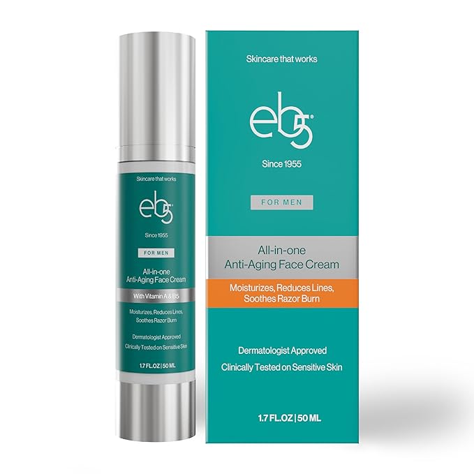 eb5 Men’s All-in-one Anti-Aging Face Cream | Formulated with Retinol, Vitamins E, B5, and A to Moisturize, Reduce Lines and Soothe Razor Burn - 1.7 Fl Oz